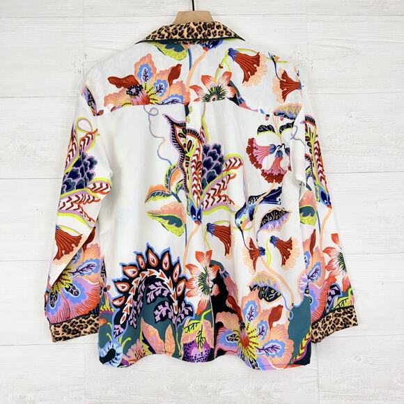 Anthropologie X Sarah Gordon Flannel Pajama Top Size Small Floral Humming Bird - Picture 7 of 16